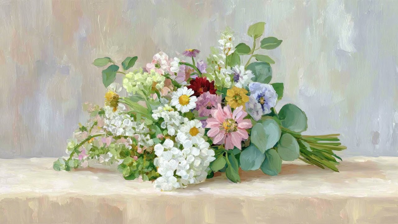 Mixed Garden Flowers Hand-Tied Bouquet 🌸 Still Life Floral TV Art 4K