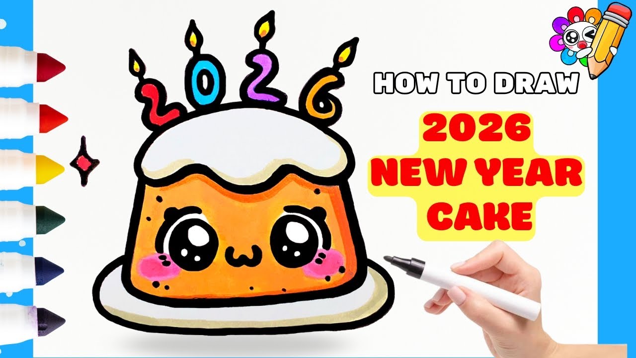 How to Draw 2026 New Year Cake 🍰  Easy Cute Drawing for Kids | Michibi Draw