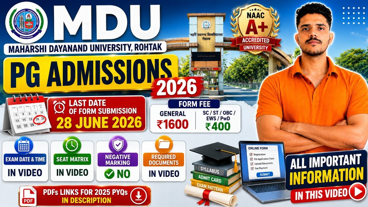 MDU PG Admissions 2026 🚨Last Date Extended to 28 June 📢 Complete Information #mdu #mdurohtak #mducee