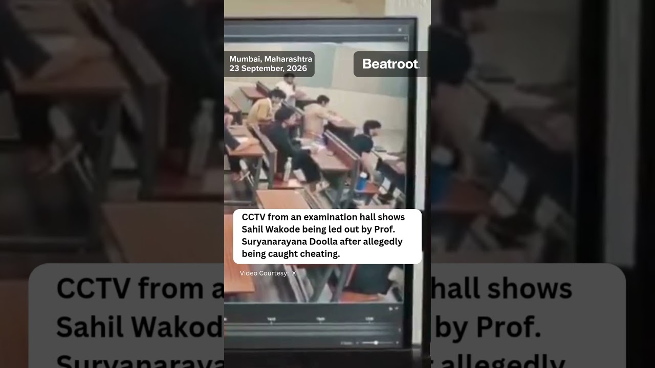 CCTV from an exam hall shows Sahil Wakode being led out by Professor Doolla after alleged cheating.