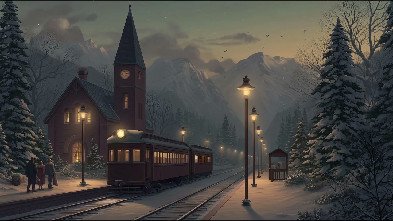 1940s jazz, winter train station