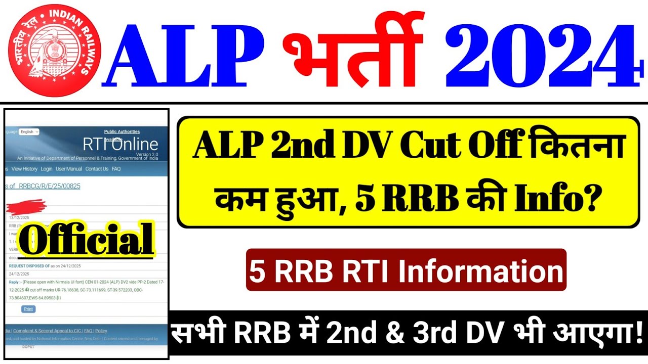 ALP 2nd DV Cut Off RTI Reply | rrb alp | ALP 2024 | ALP 2025 | ALP Final 2nd Cut Off | ALP Exam
