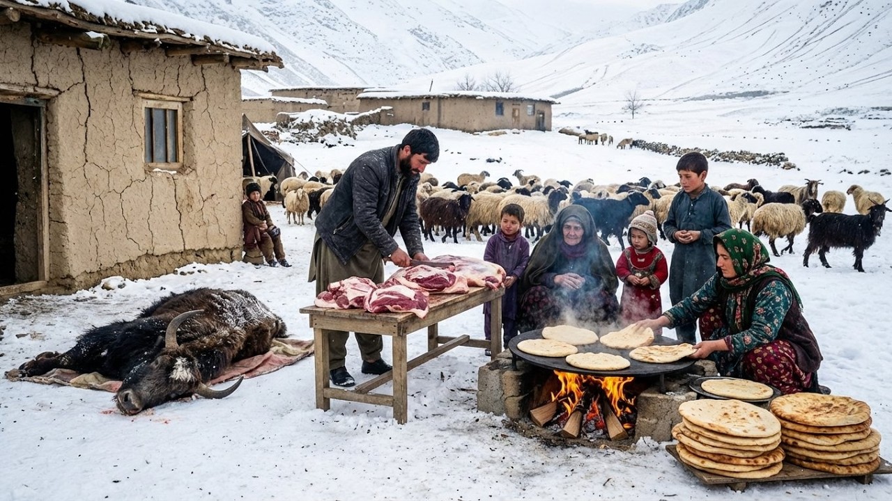 Afghanistan Mountain Survival | Fresh Yak Meat Cooked on Fire + Survival Bread