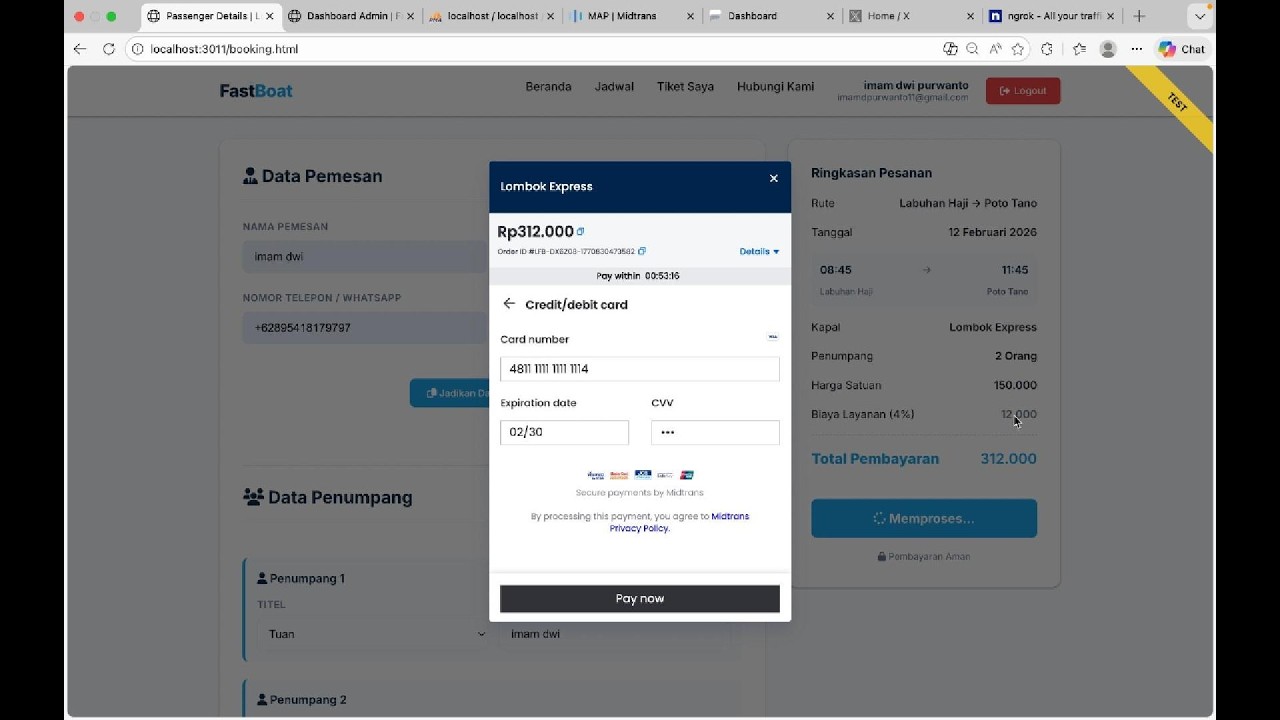 Showcase Project: Sistem Reservasi Fastboat Online dengan Midtrans Payment