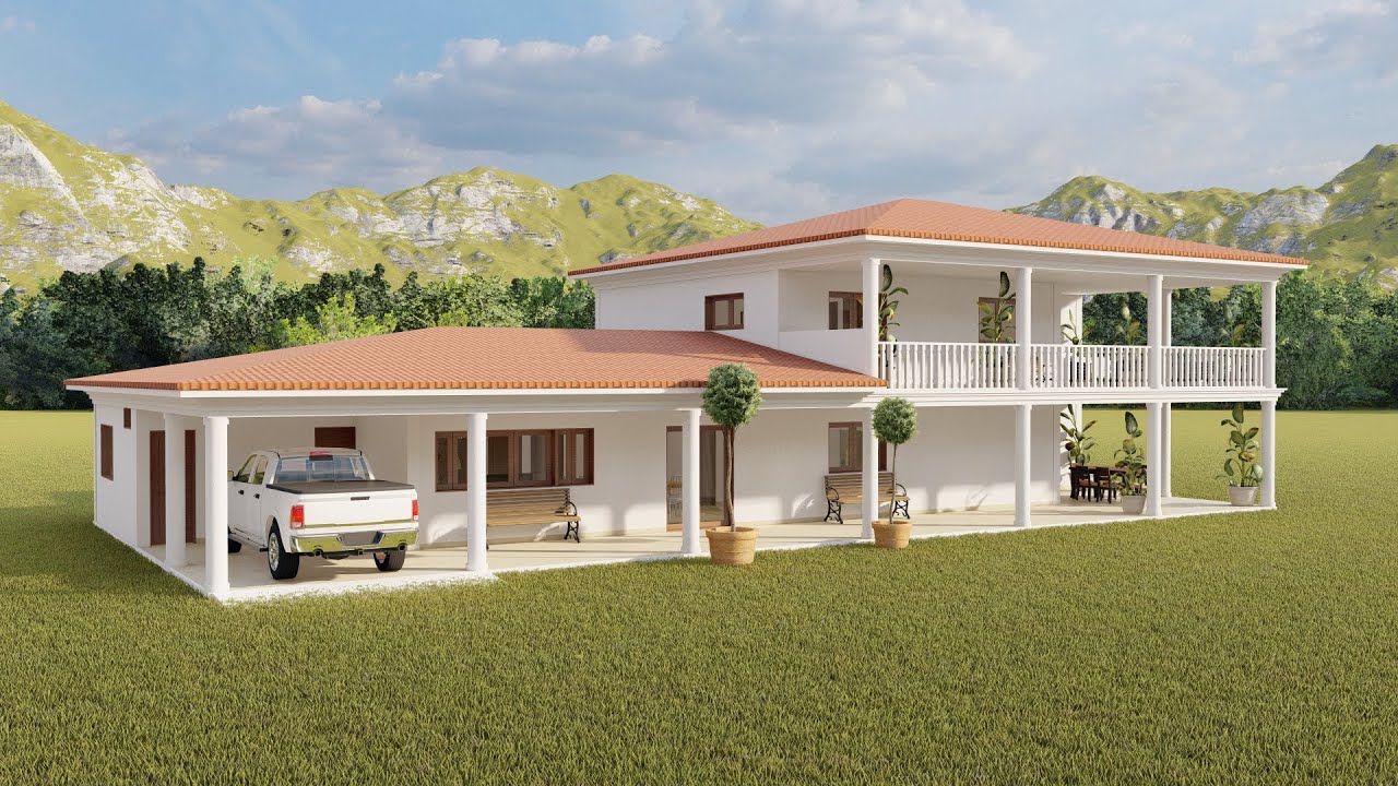 Casa Moderna Colonial de 24 x 11 metros con 5 dormitorios y 5 baños #arquitectura #casa #diseño