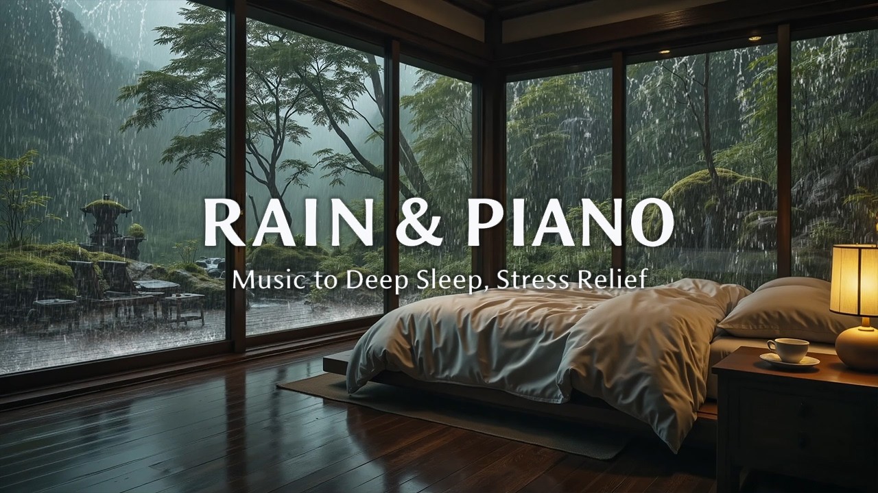 (No Ads) Rain Sounds and Soft Piano Music for Healing Rest, Calm Mind and Deep Peaceful Sleep