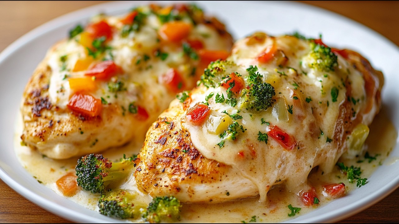 Невероятно вкусно! Куриное филе в духовке с сыром и овощами - просто и потрясающе!