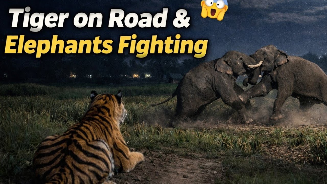 Terrifying Wildlife Moment 😱 Tiger Crosses Road & Elephants Fight in Farm #storytelling 