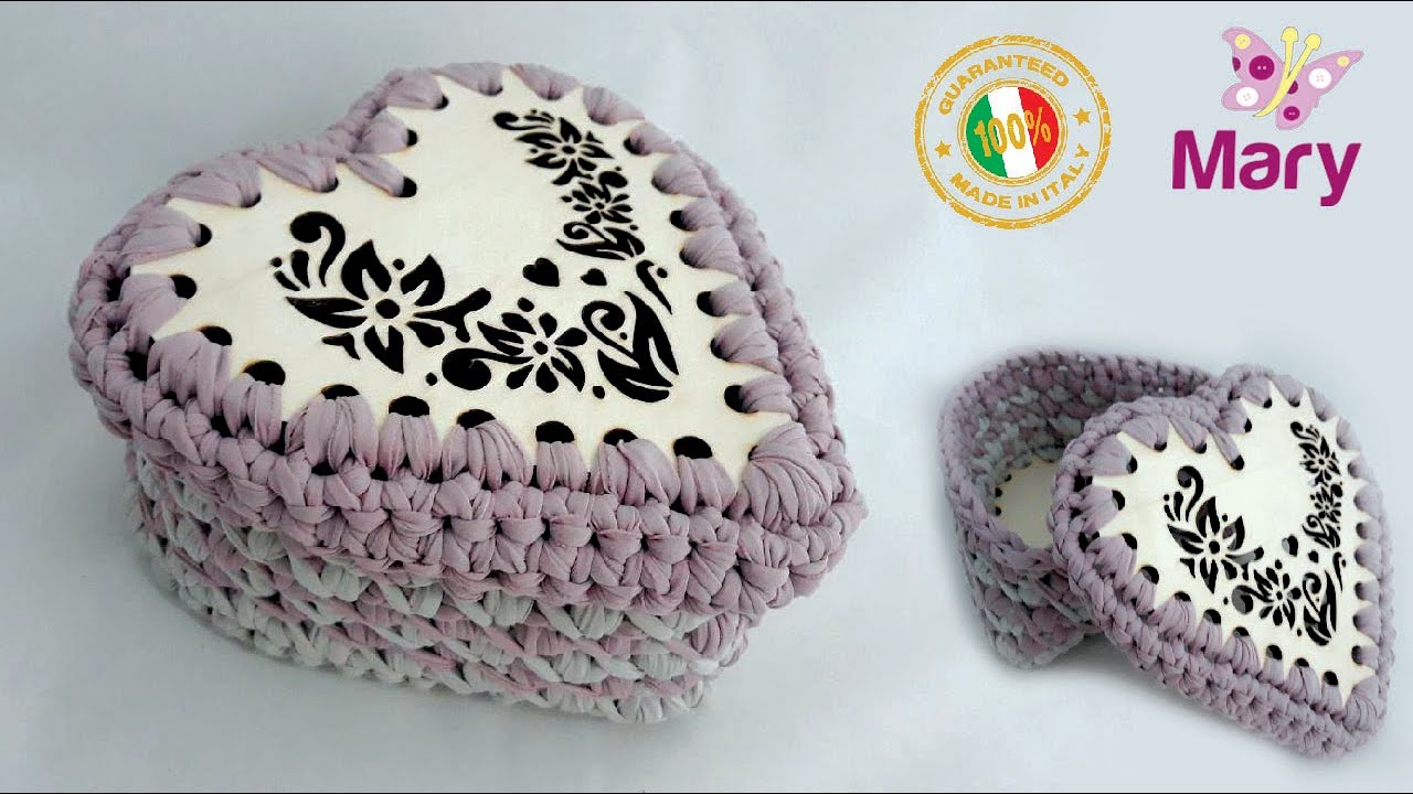 Scatola a cuore con basi in legno | heart box crochet