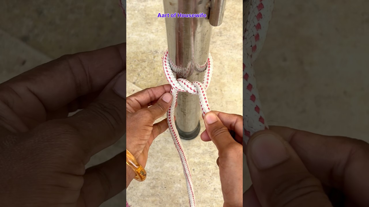 Tying bowline knot