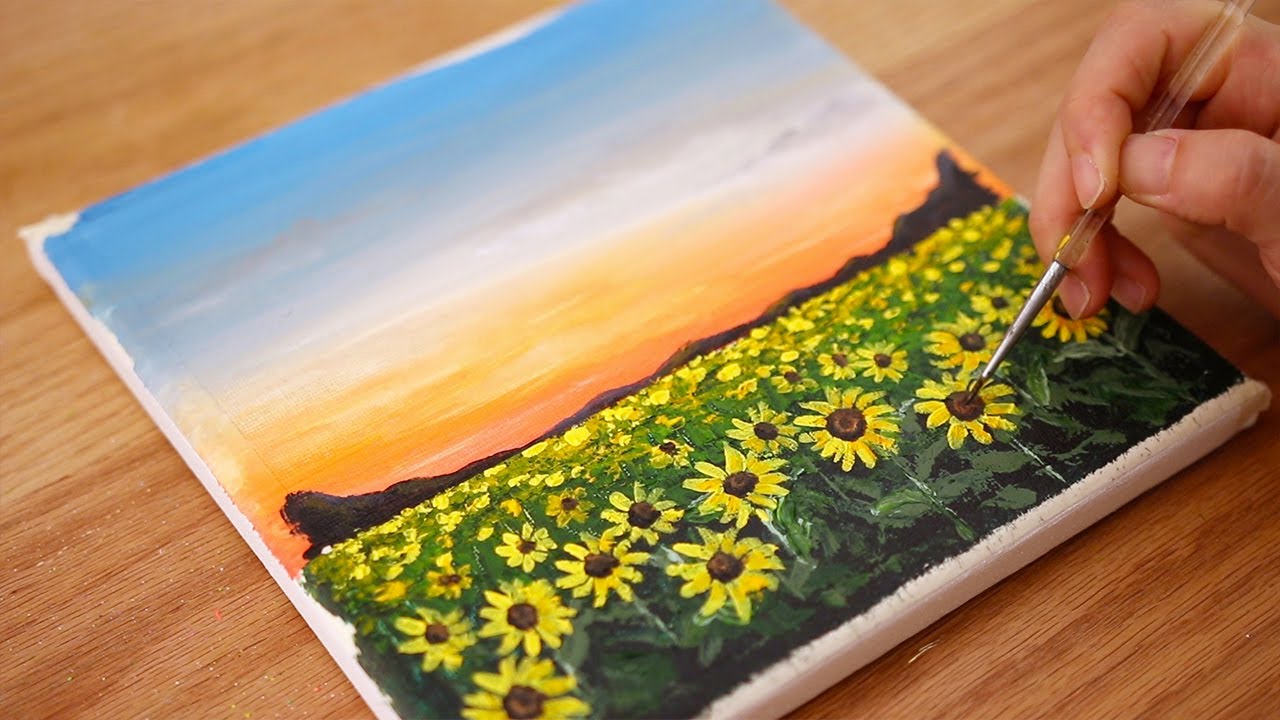 Как красить Подсолнечное Поле 🌻 | Пошаговая картина акрилом # 167