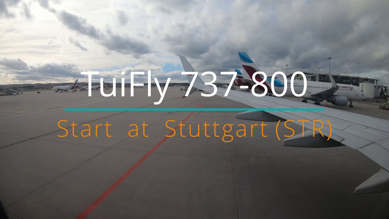 Wingview Takeoff from Stuttgart Airport ( STR ) TuiFly B737-800 cloudy 02.2020 #4K60