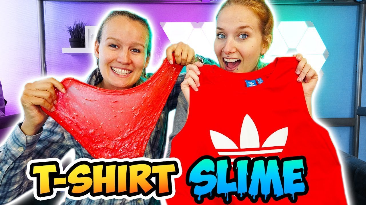 T-SHIRT SLIME CHALLENGE - Kathi & Nina machen Schleim in FARBEN VON KLAMOTTEN - Wer macht es besser?