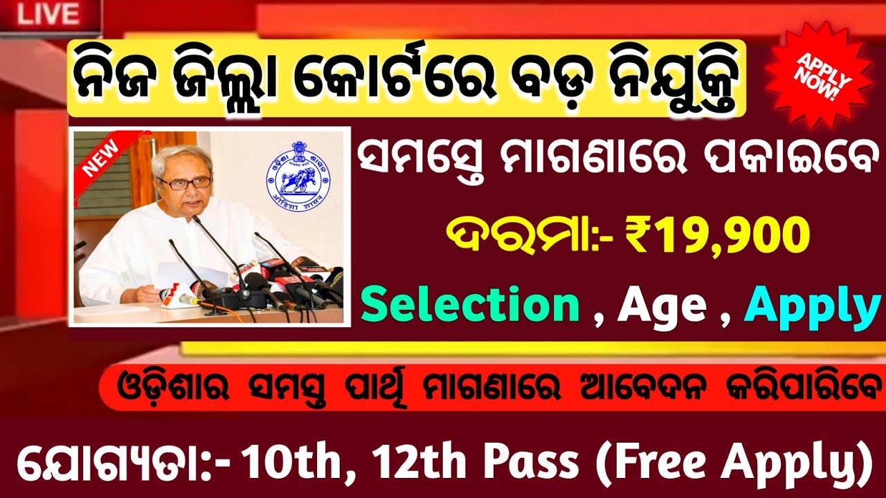 Odisha District Level Govt job 2022/Free Apply/Odisha Job Updates/10th pass govt jobs/Job vacancies