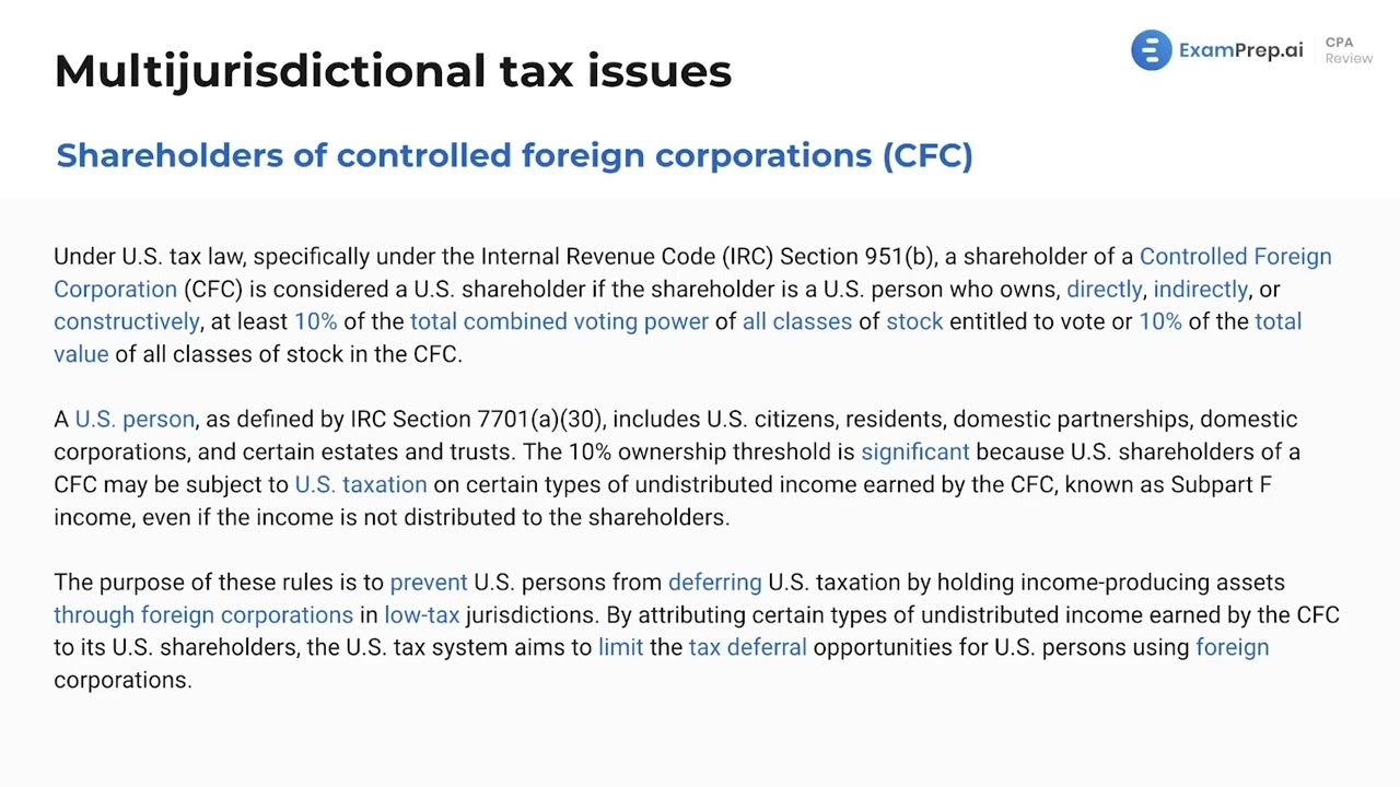 Shareholders of Controlled Foreign Corporations [CPA Prep]