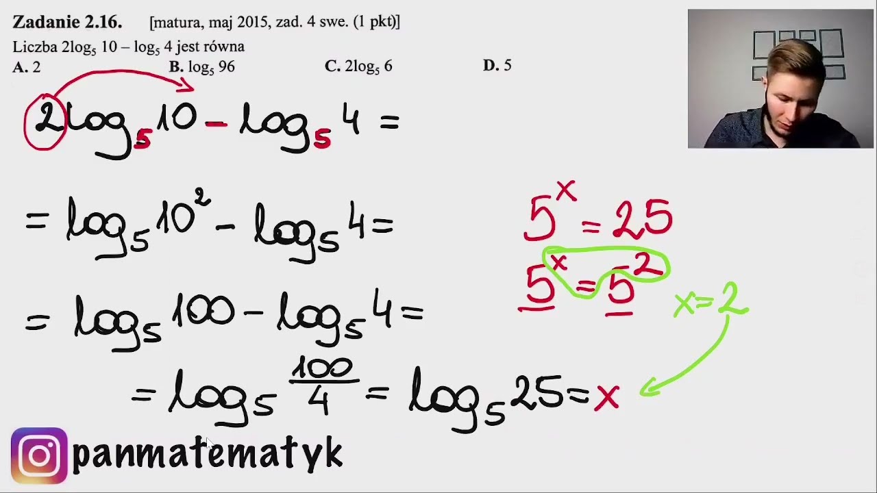 Liczba 2log5 10-log5 4 jest równa MATURA maj 2015 zad. 4