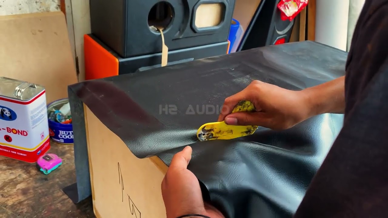 tutorial membungkus box subwofer menggunakan kulit sintetis||custom box by h2 audio