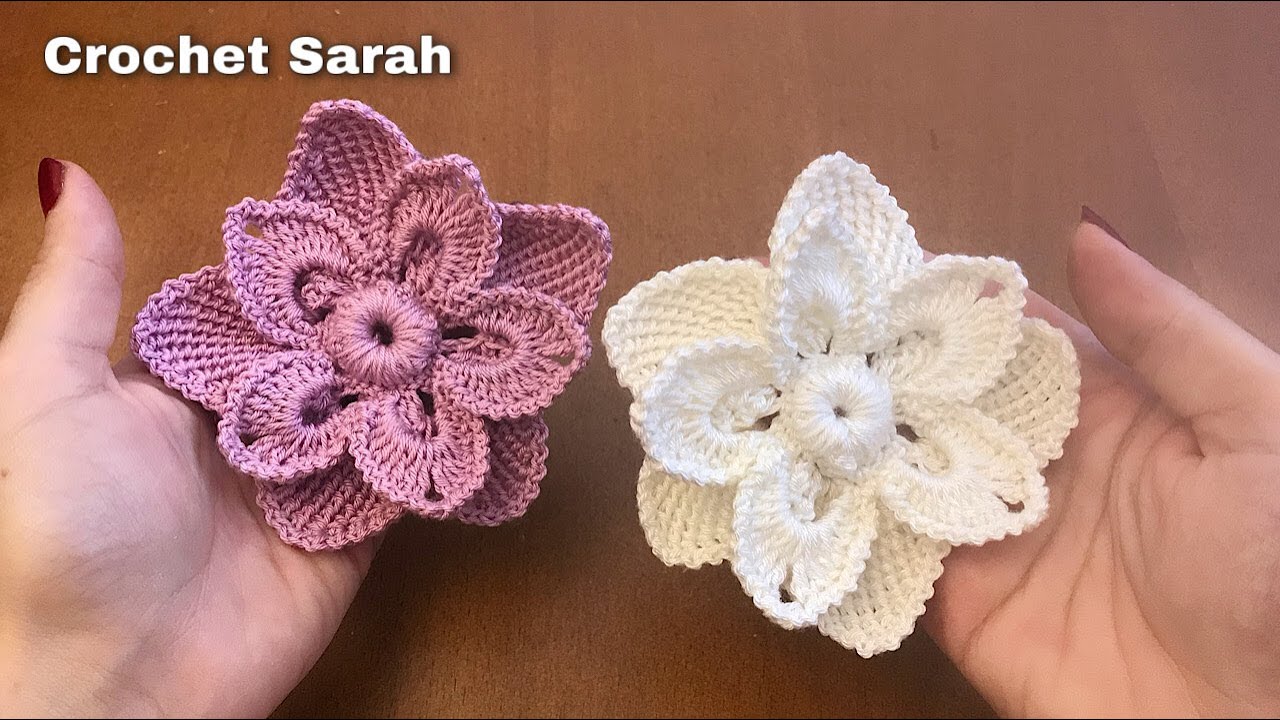 كروشية وردة طبقات / طبقتين / مجسمة / بارزة crochet prominent flower | Crochet Sarah