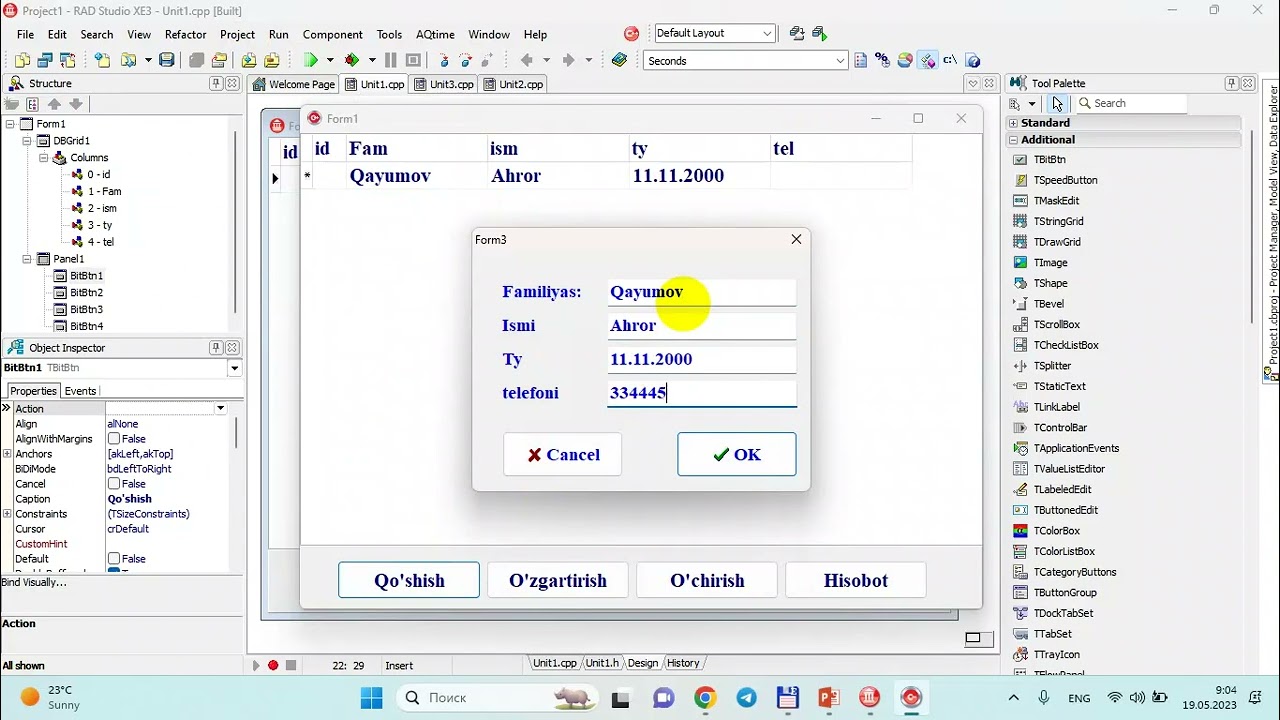 C++ builder da xisobot yaratish FastReport komponentalar palitrasi yordamida