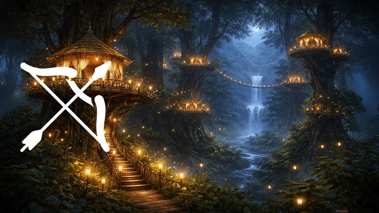 Impressionist Classical Music 3 Hours ✨ Night Elven Forest with Tree Houses and Fireflies