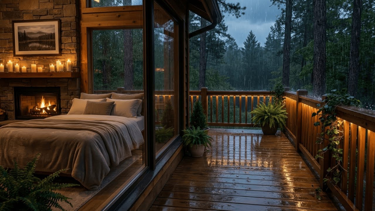 Heavy Rain Sounds in a Forest Cabin | Deep Rain Ambience