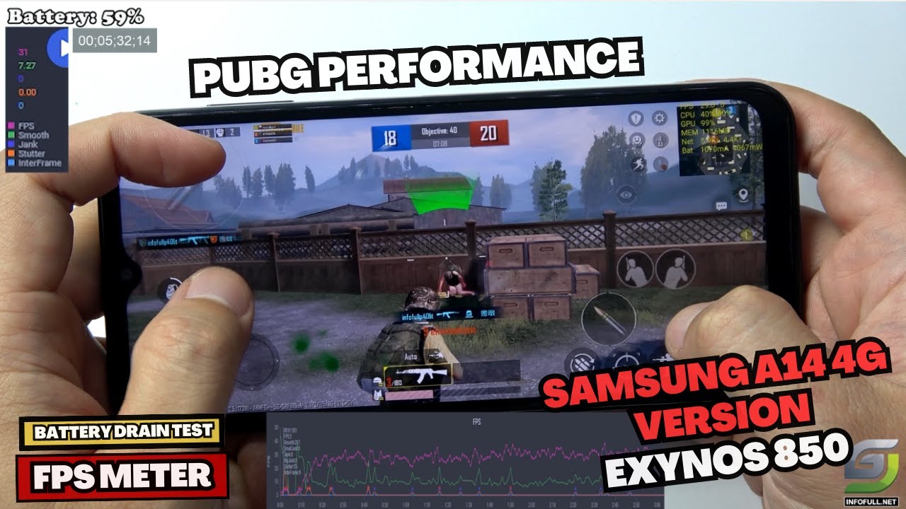 Samsung Galaxy A14 4G Version test game PUBG Mobile | Exynos 850