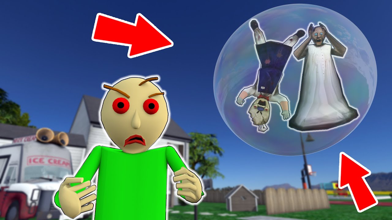 Granny and Ice Scream flew away on a huge soap bubble - funny horror animation parody (p.163)