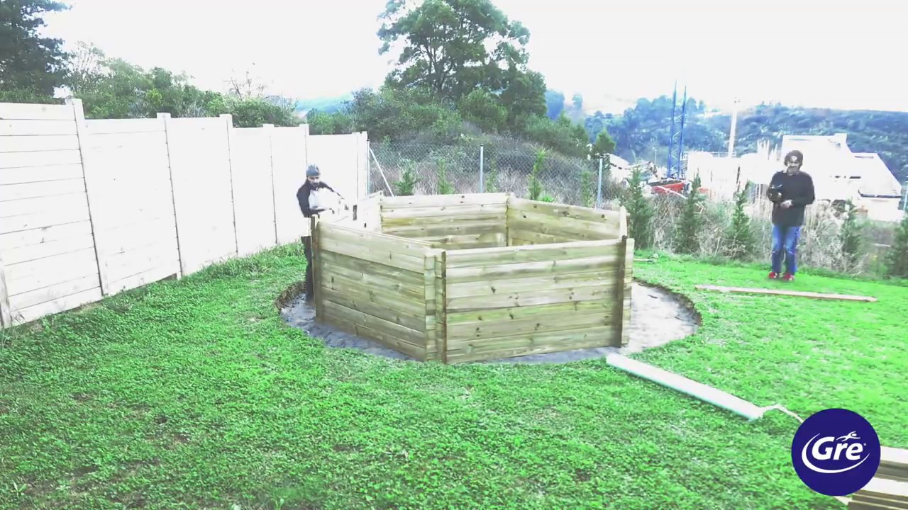 Montaje de una piscina de madera redonda Gre