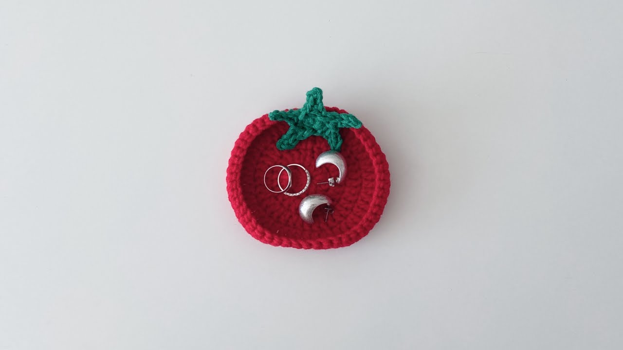 [Crochet with me🤍] 코바늘 토마토 악세사리 트레이 뜨기🍅 Crochet Tomato Jewelry tray Tutorial