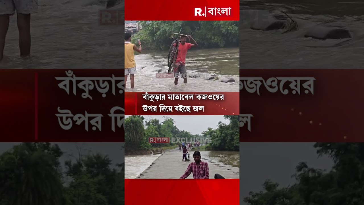 টানা বৃষ্টিতে জলের তলায় কজওয়ে। বাঁকুড়ার মাতাবেল কজওয়ের উপর দিয়ে বইছে জল #ytshorts