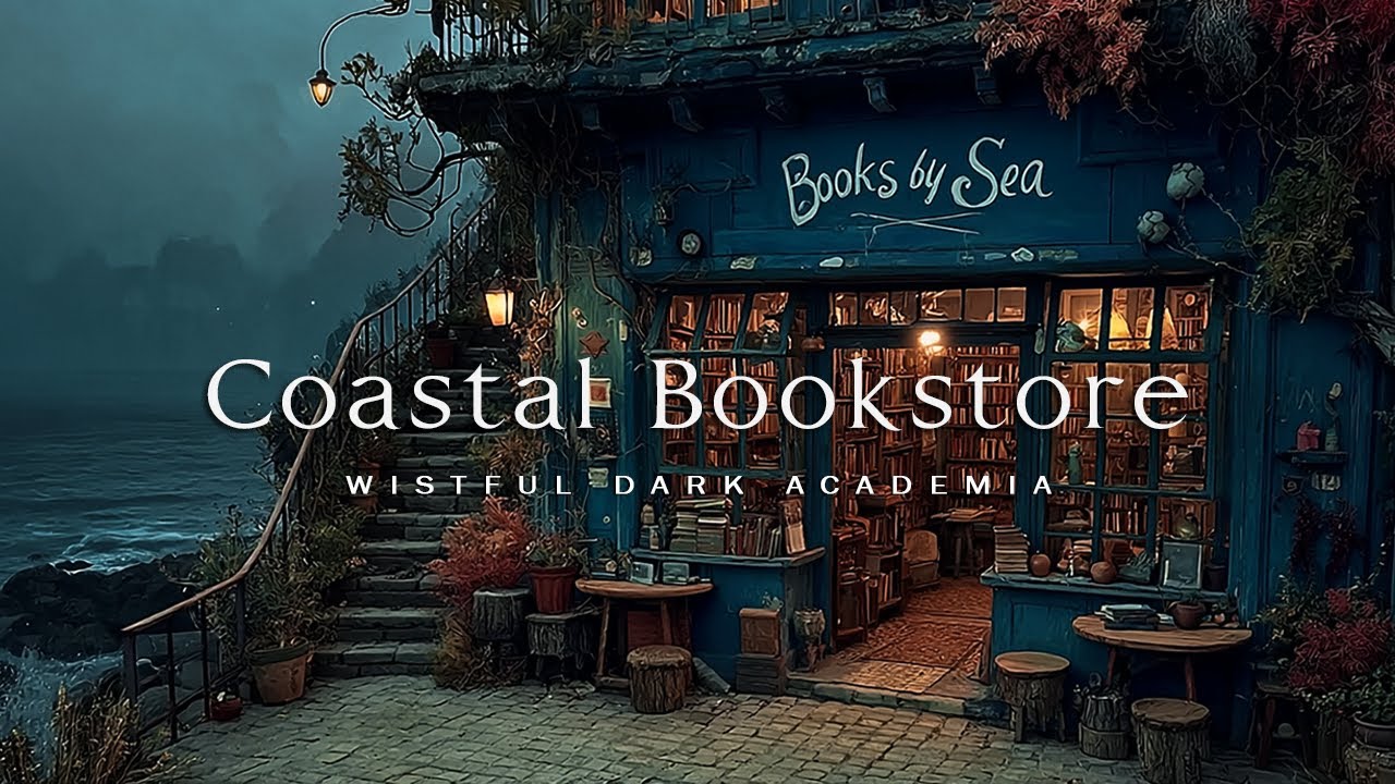 Relaxing Piano Ambient in a Coastal Bookstore | Dark Academia for Thoughtful Nights