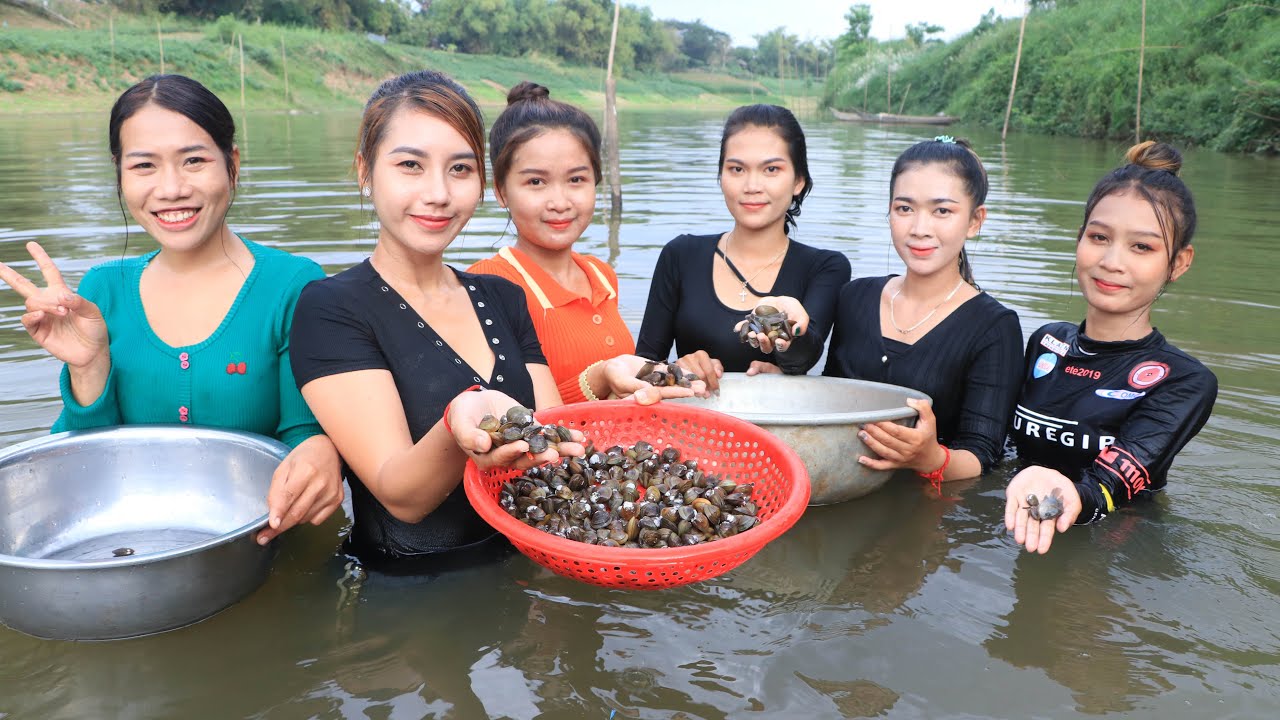 Travel find and cook river shell in my countryside - Find and cook