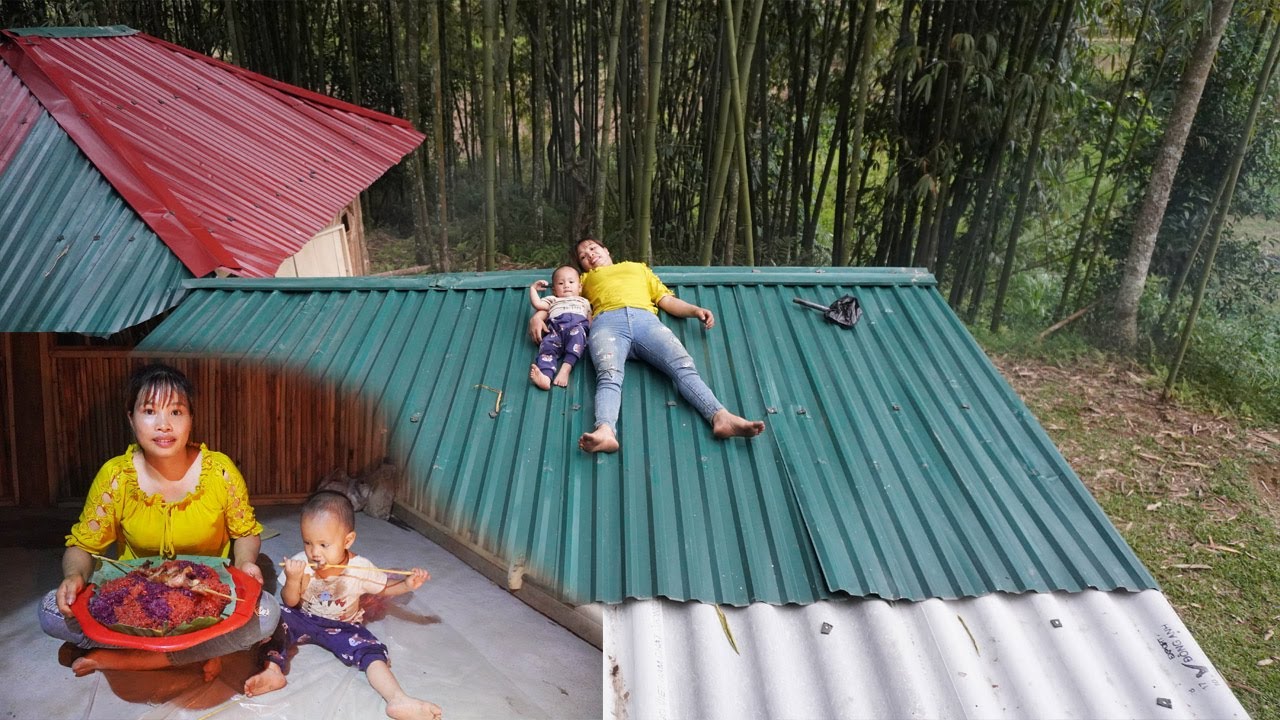 Single Mom build a corrugated iron roof house - Green forest farm, free bushcraft