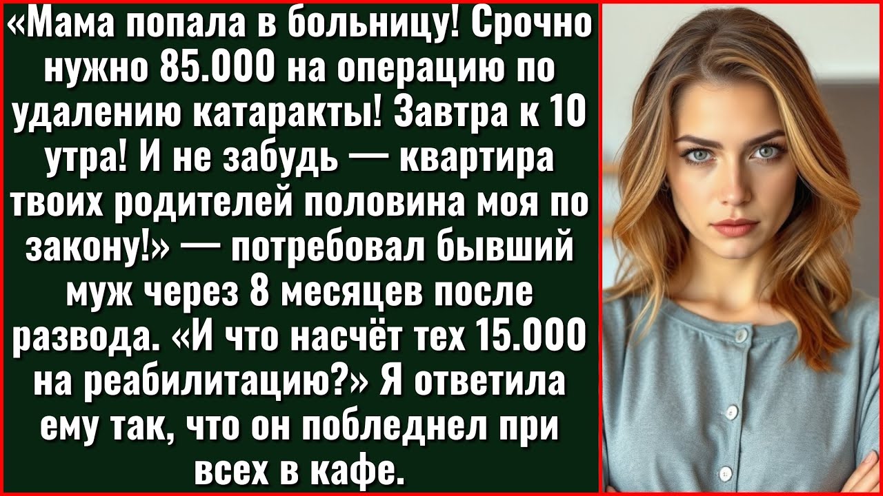 Маме нужно 85.000 на операцию срочно! Квартира твоих родителей — половина моя! — потребовал бывший.