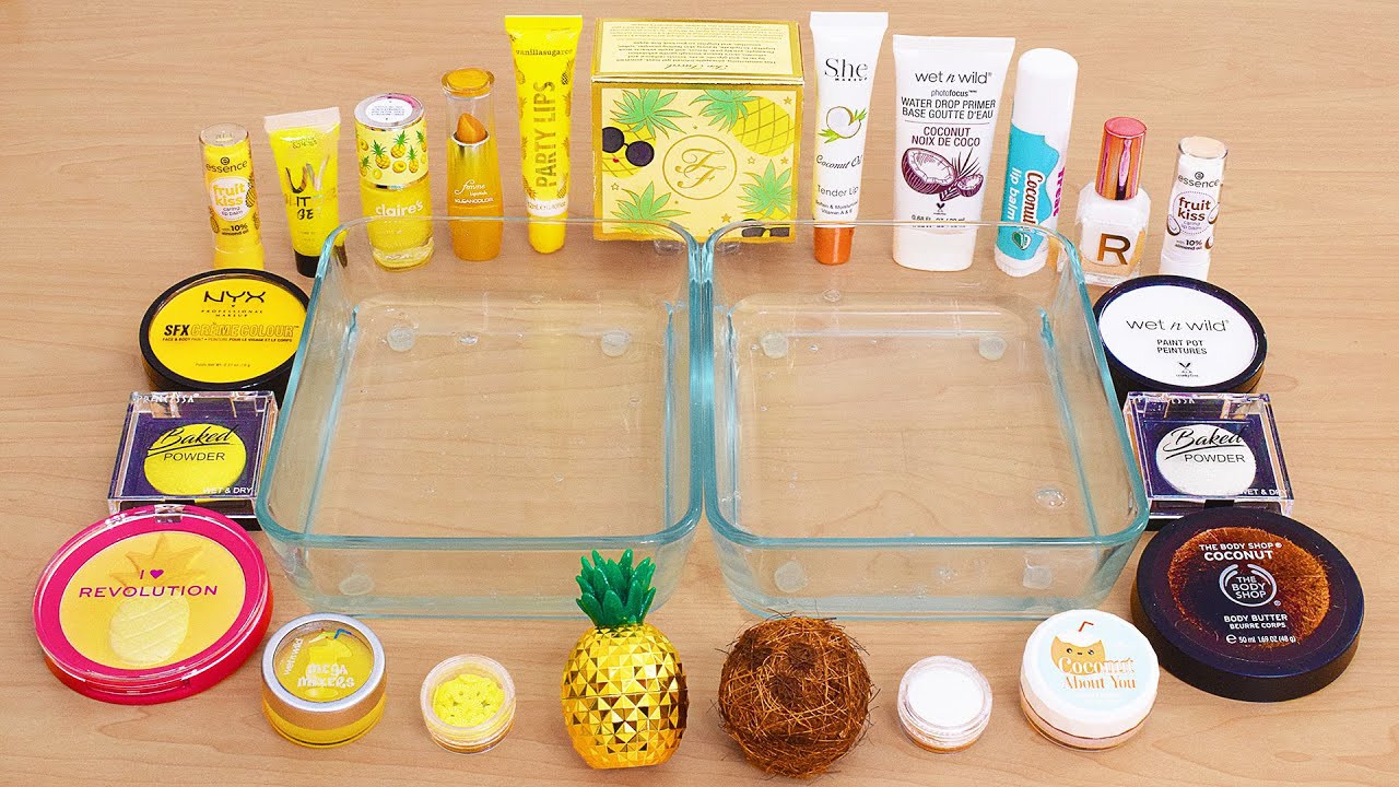 Pineapple vs Coconut - Mixing Makeup Eyeshadow Into Slime ASMR