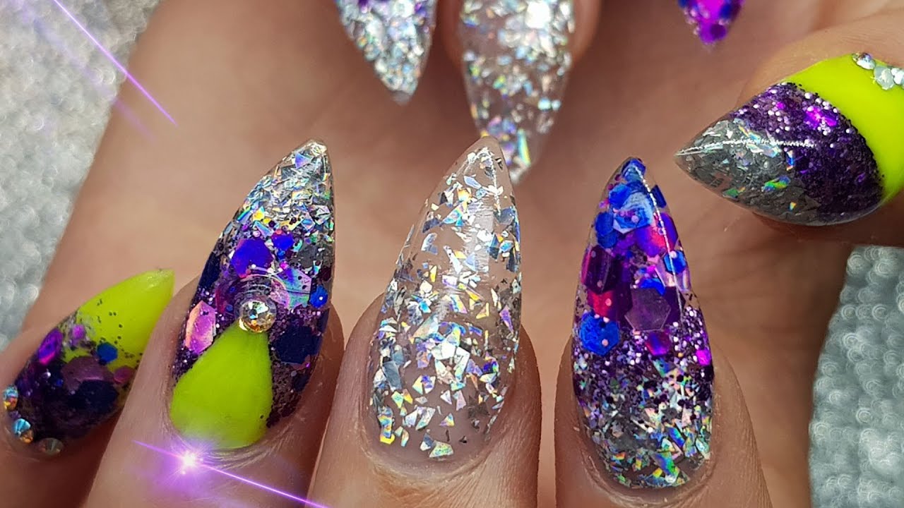 #NOTPOLISH ACRYLIC NAILS ENCAPSULATED PURPLE & SILVER  GLITTER