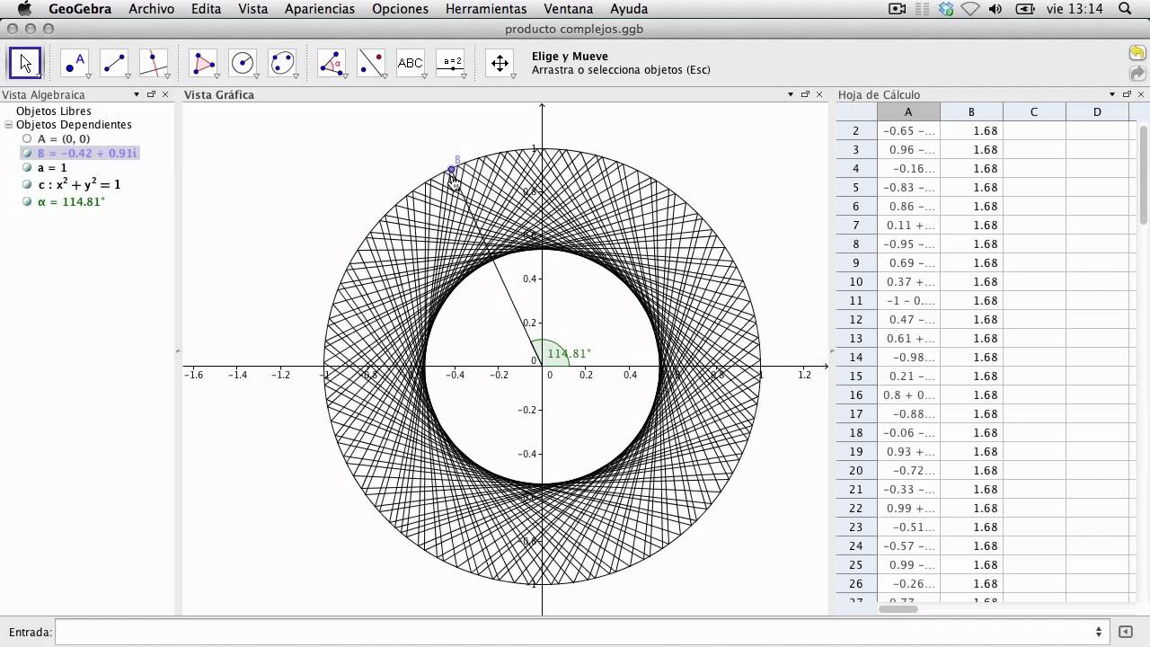 Potencias de un número complejo en Geogebra