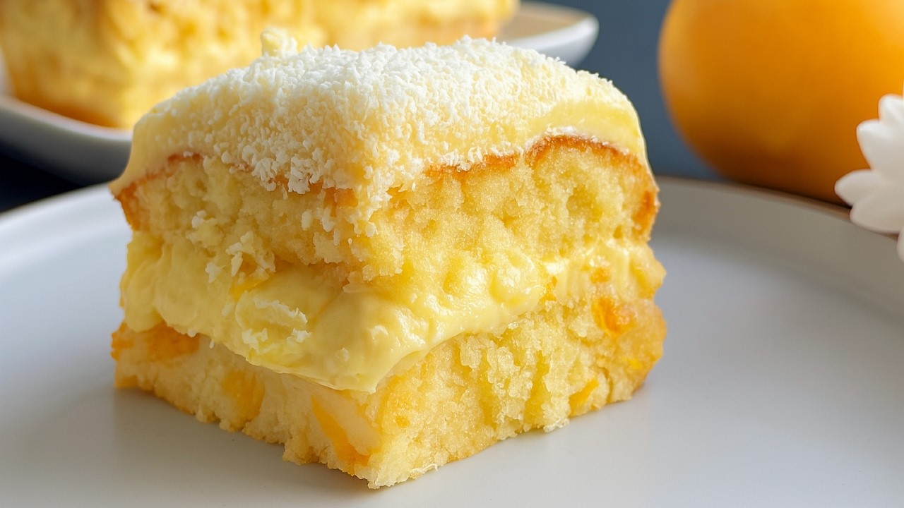 Easy Homemade Cake Recipe - Mango Cake with Coconut! Cake that melts in your mouth - One-Bowl Recipe