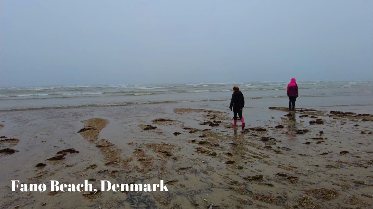 [4k 60fps] Walk On Windy Misty Danish Beach In Autumn | Fanø Beach In Oct 2021