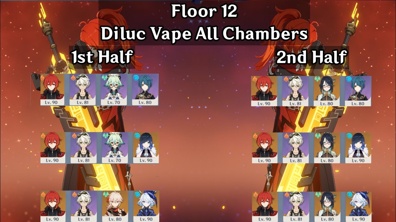 4.4 Floor 12 Diluc Vape All Chambers | 4.4 Spiral Abyss Floor 12 9 Stars | Genshin Impact