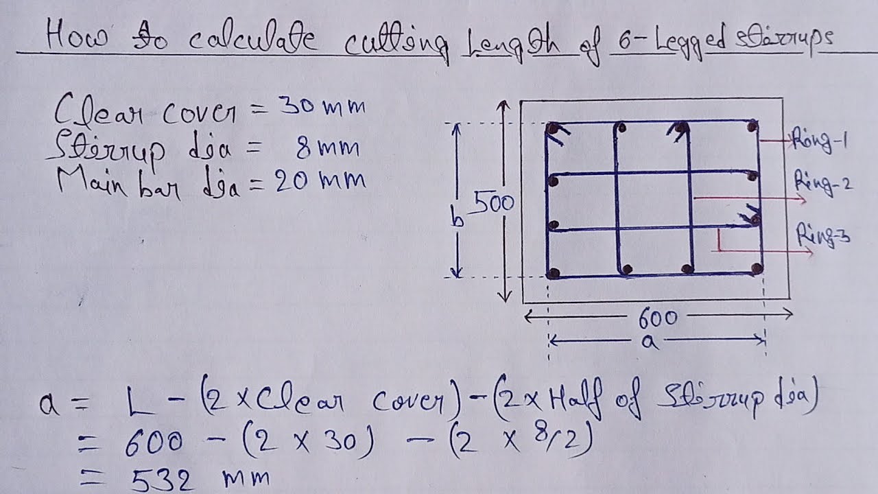 cutting length of 6 legged stirrups | 6 legged stirrups beam and column |