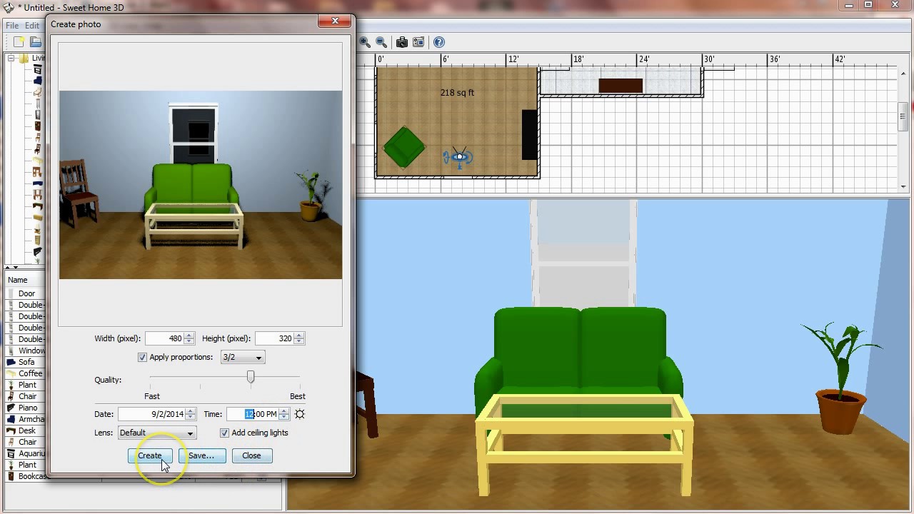 Sweethome3D How to capture images of you design