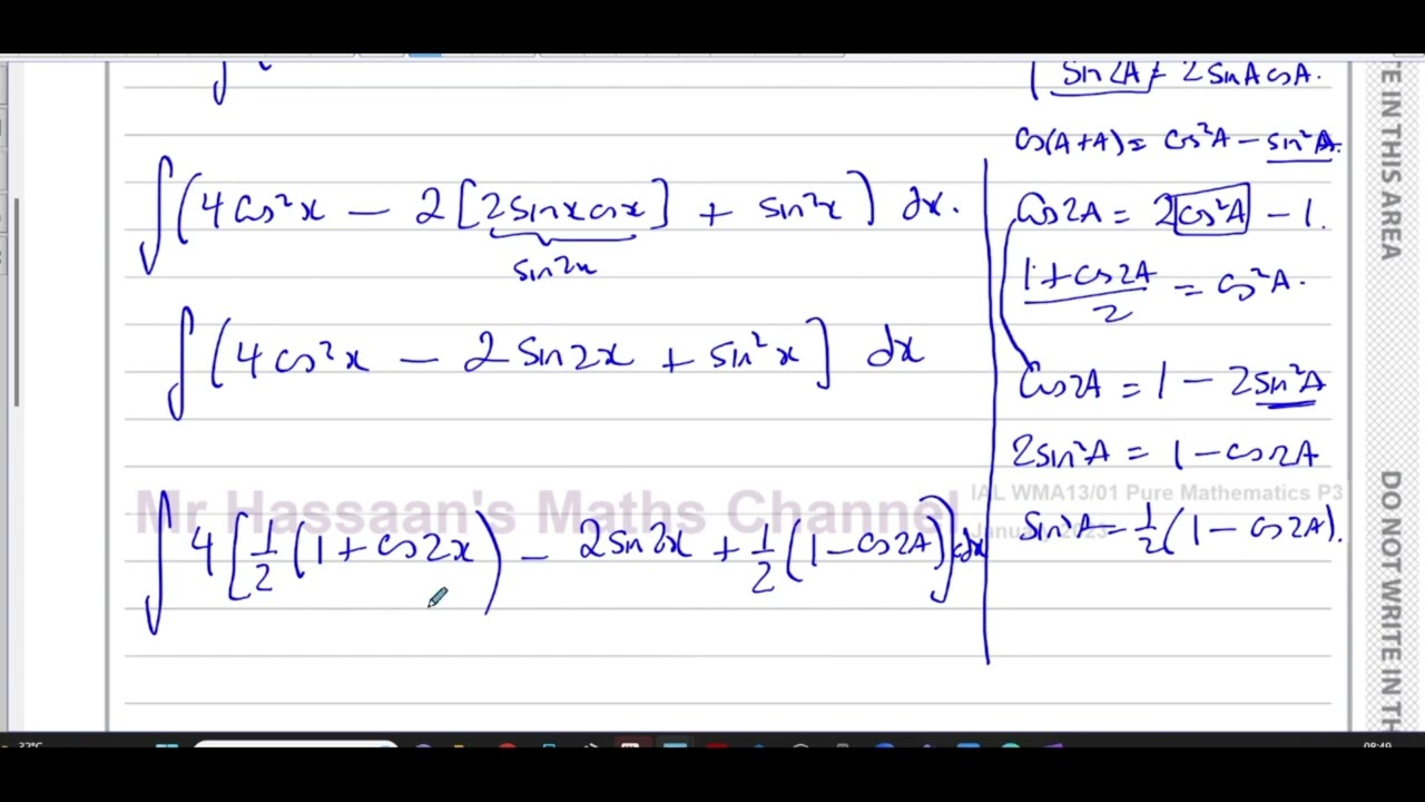 WMA13/01 (Edexcel) IAL P3 January 2023, Q8, Integration of Trig Functions