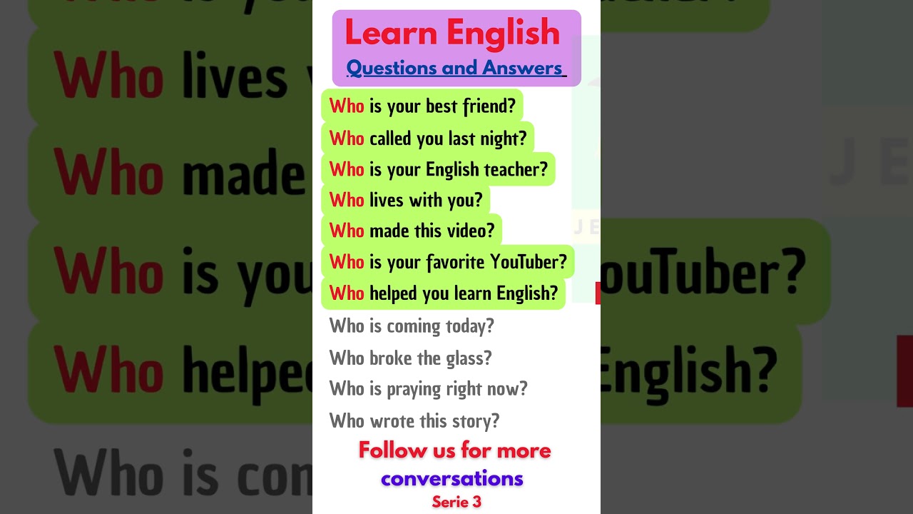 (part2) 👉 Learn WHO in English &ndash; Questions and Answers Practice with Jean & Fabie #english #esl