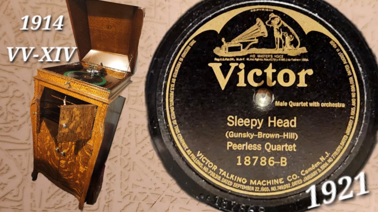 1914 Victor Victrola XIV Phonograph Plays SLEEPY HEAD by Peerless Quartet - 1921 Recording Camden NJ