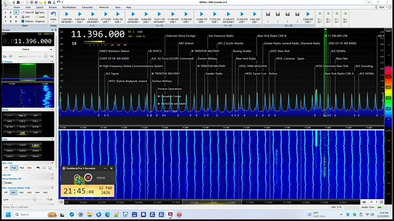 Feb/21/22/2026 Listening to HF Aircraft, Mwara Frequencies