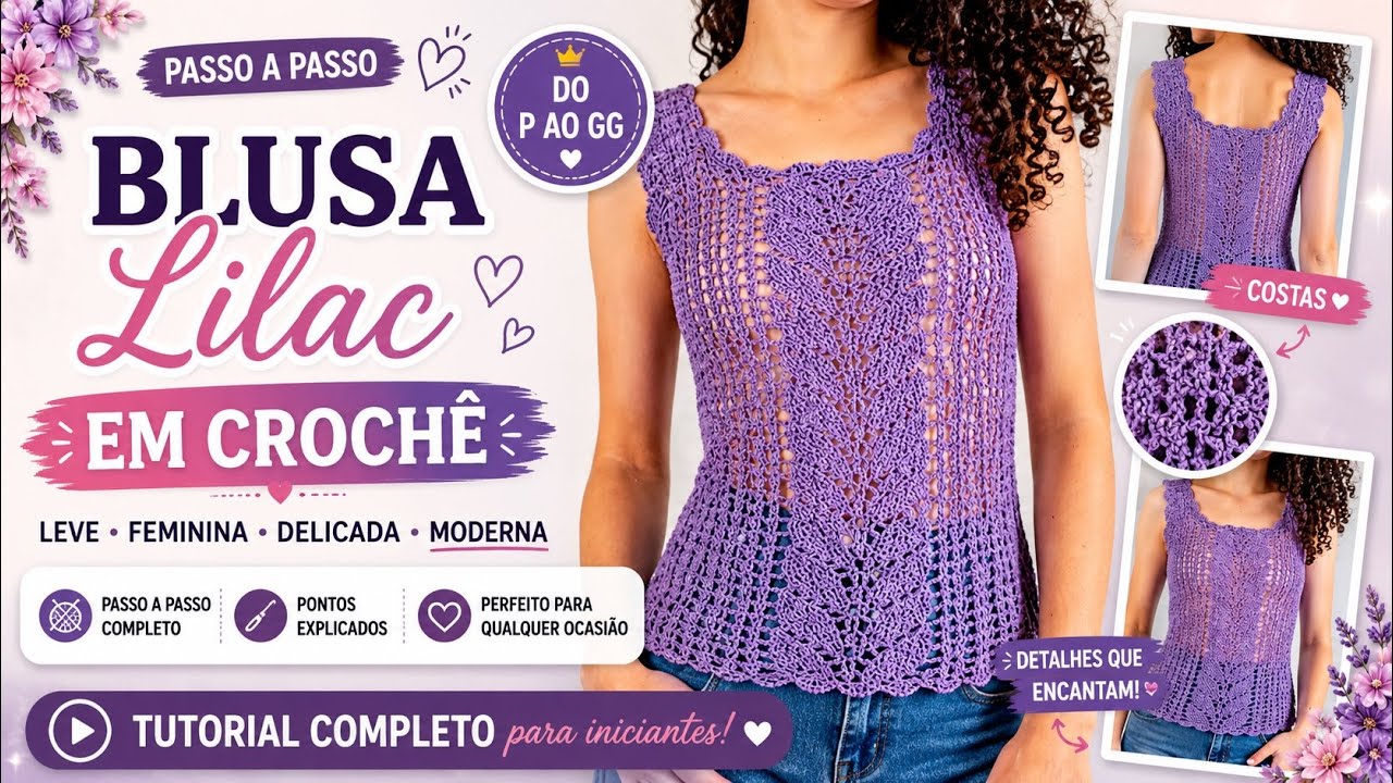 Blusa de Crochê Lilac - Aula 2 Final 💜