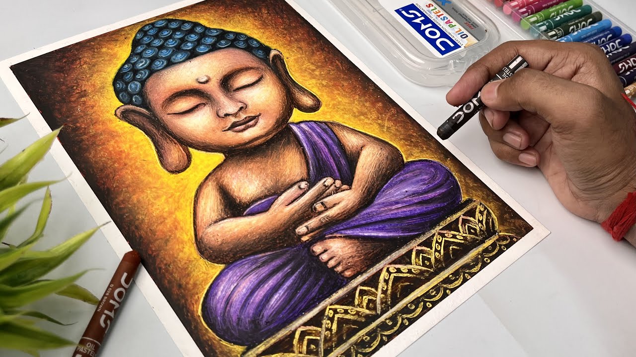 Gautam Buddha Drawing,  Oil pastel Drawing,  Step By Step