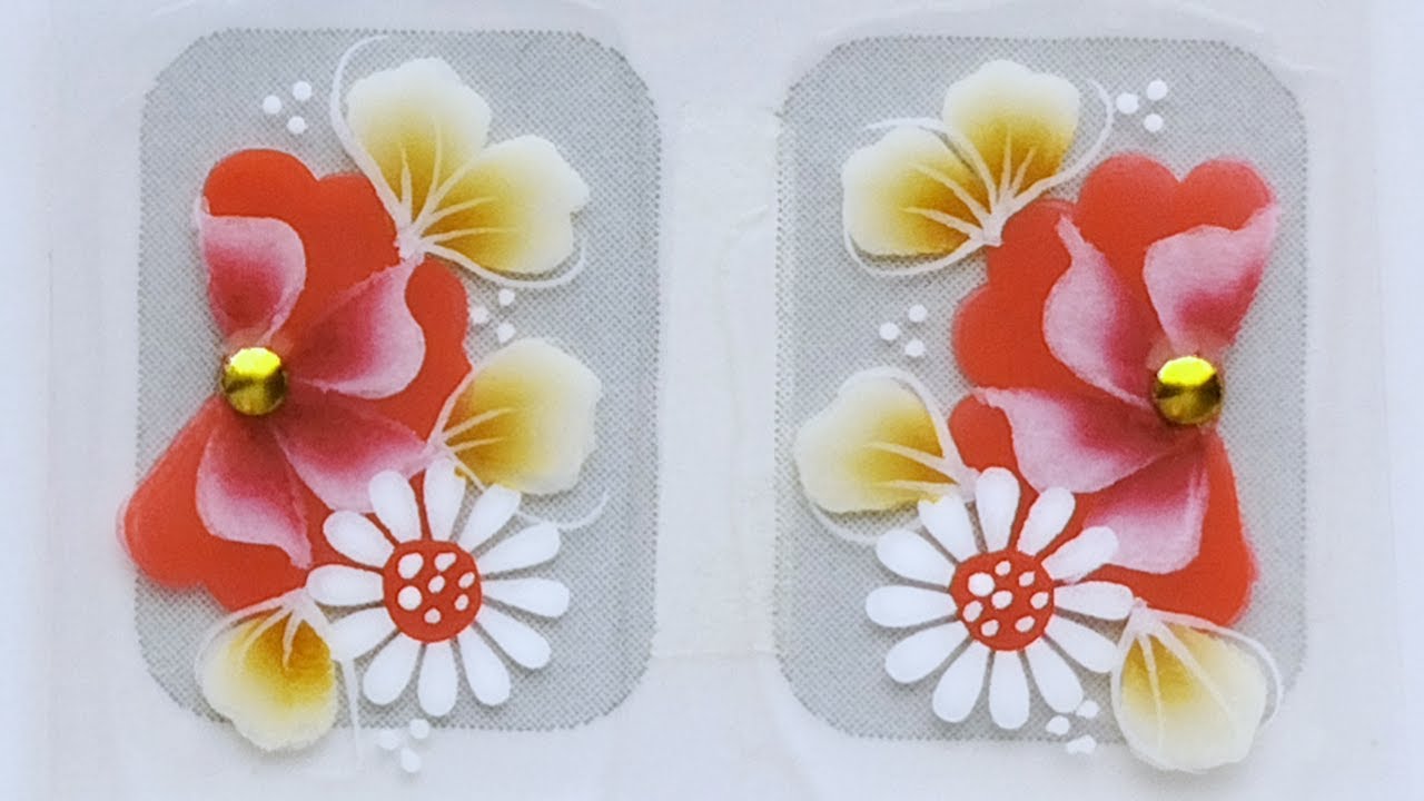 Flor Vermelha com Margarida - Passo a Passo Adesivo de Unha