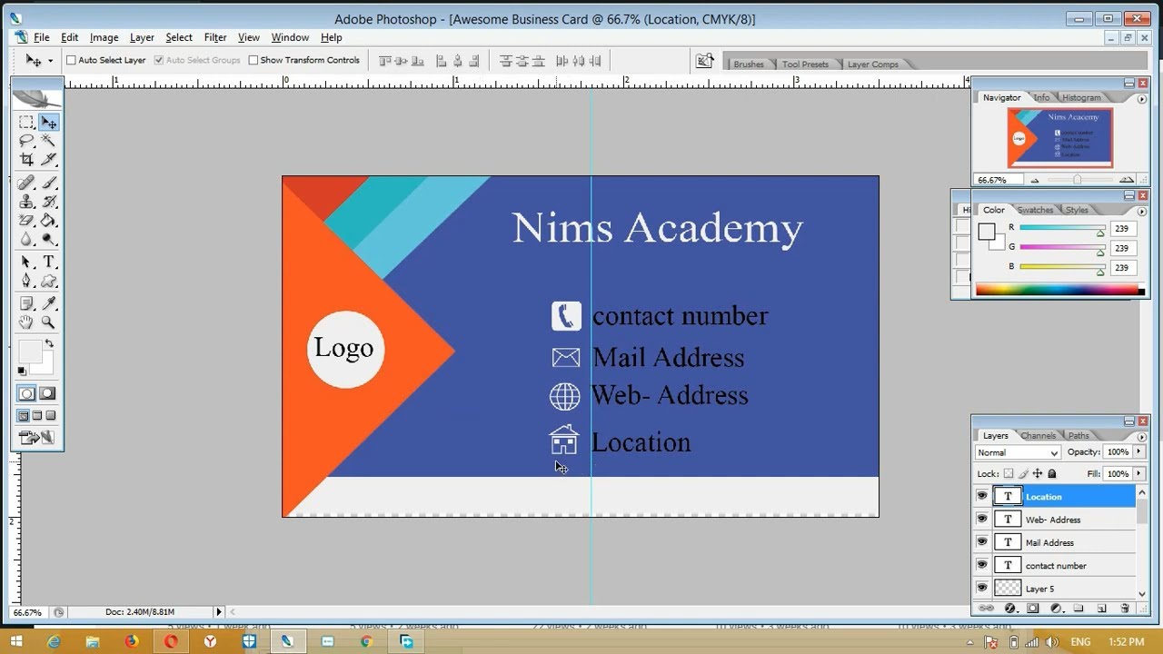 How to Design Professional Business Card  In Adobe Photoshop CS2 ?-Nims Academy